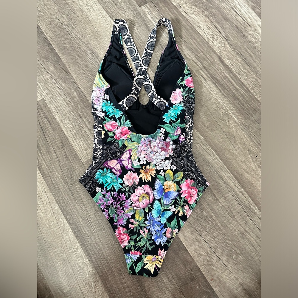 JOHNNY WAS BLACK BUTTERFLY CROSS BACK ONE PIECE - Picture 7 of 9